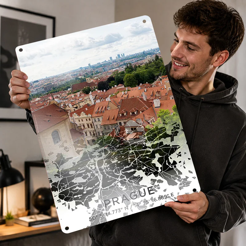 Prague Aluminum Posters Personalized Metal Tin Sign Scenic Destination Style Wall Art For Home Office Library And Travel Fans