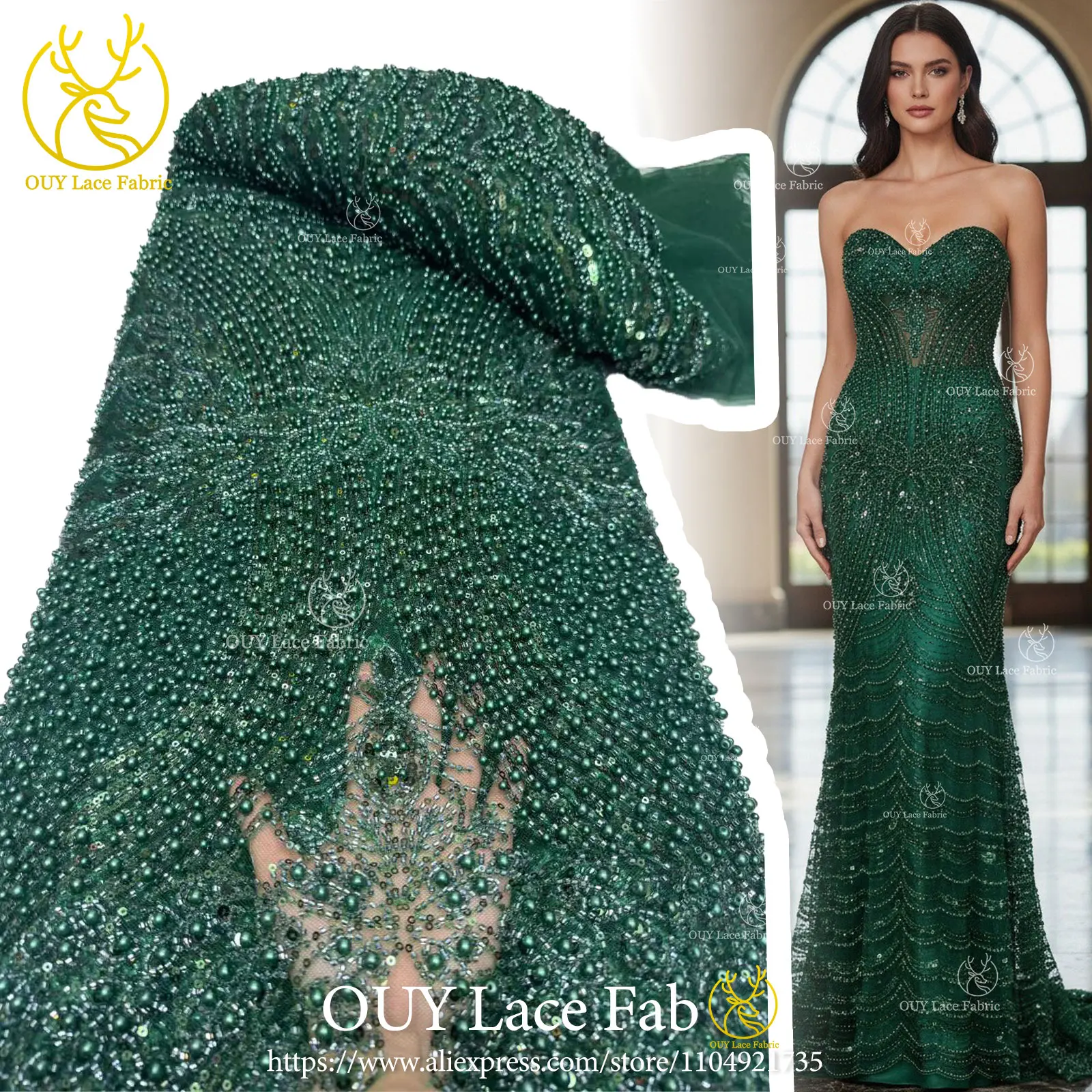 

Luxury African Handcrafted Heavy Beaded Lace Fabric 2026 High-Quality Nigerian Sequined Beaded Lace Fabric Suitable for Weddings