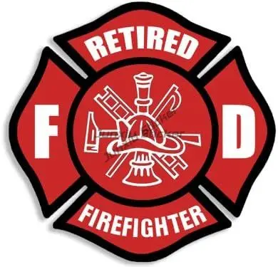 Red Retired Firefighter Maltese Shaped Sticker (fire Fighter Fireman dept Vinyl Decal for car Truck or Laptop Motorcycle Helmet