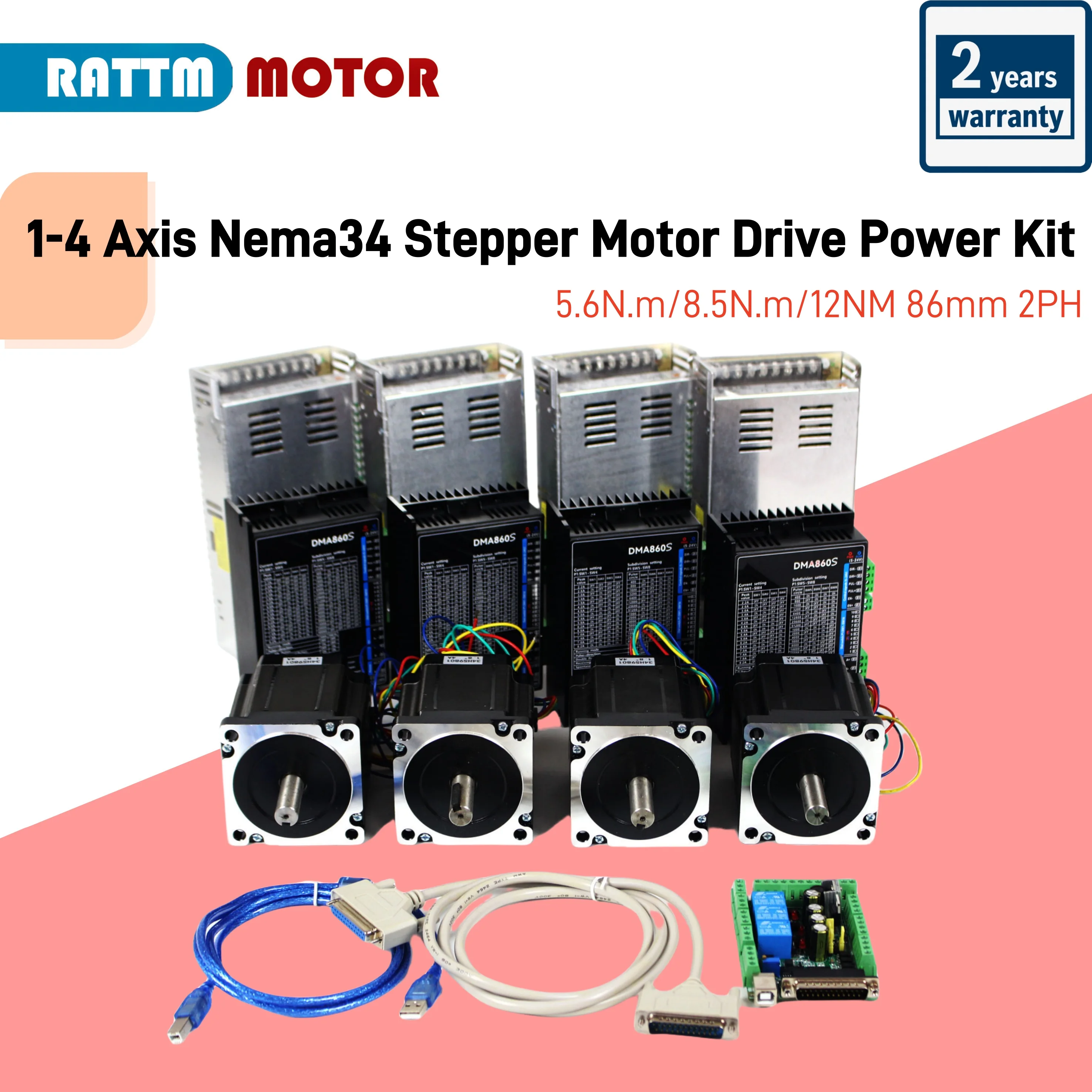 1-4 Axis Nema34 86mm Stepper Motor 400W Power Supply Controller Kit 5.6/8.5/12NM 86mm 2PH 5A & Mach3 For CNC Engraving Machine