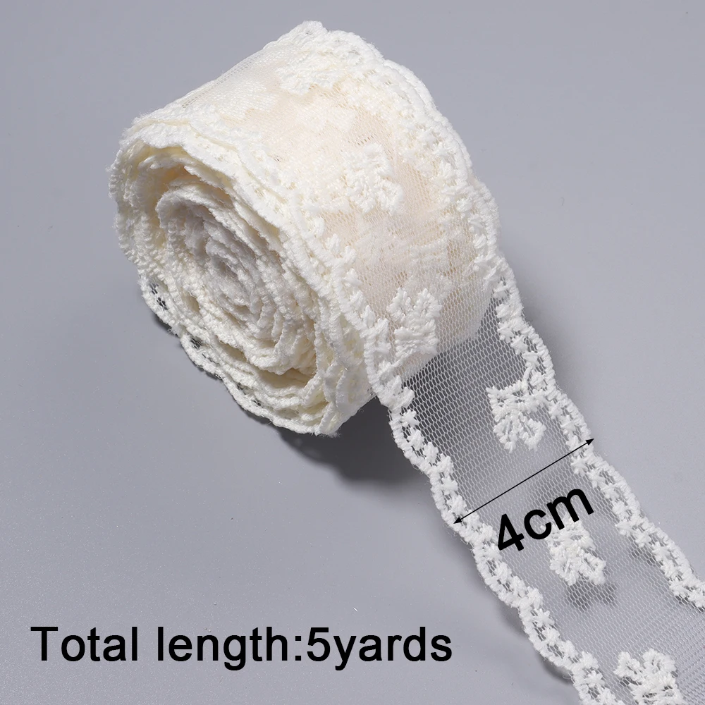 5 Yards/Los 4 cm Schleifenblumen-Spitzenstickerei-Bänder mit gewelltem Rand, Spitzenbänder für DIY-Kopfschmuck, Schleifen, Bastelarbeiten, Nähen und Kleidungsdekoration – Detail 1