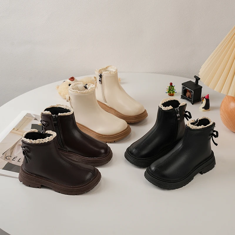 

2025 Autumn Winter New Children Casual Short Boots for Girls Fashion Korean Style Soft Sole Non-slip Versatile Princess Shoes