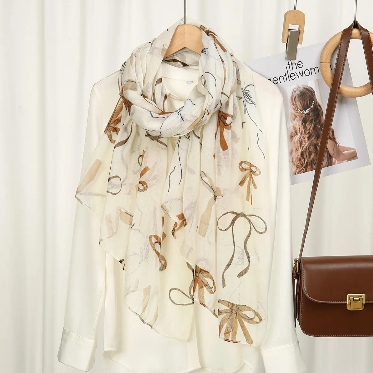 

Silk scarf women's fashion foreign style yarn long versatile sunscreen shawl bow printing
