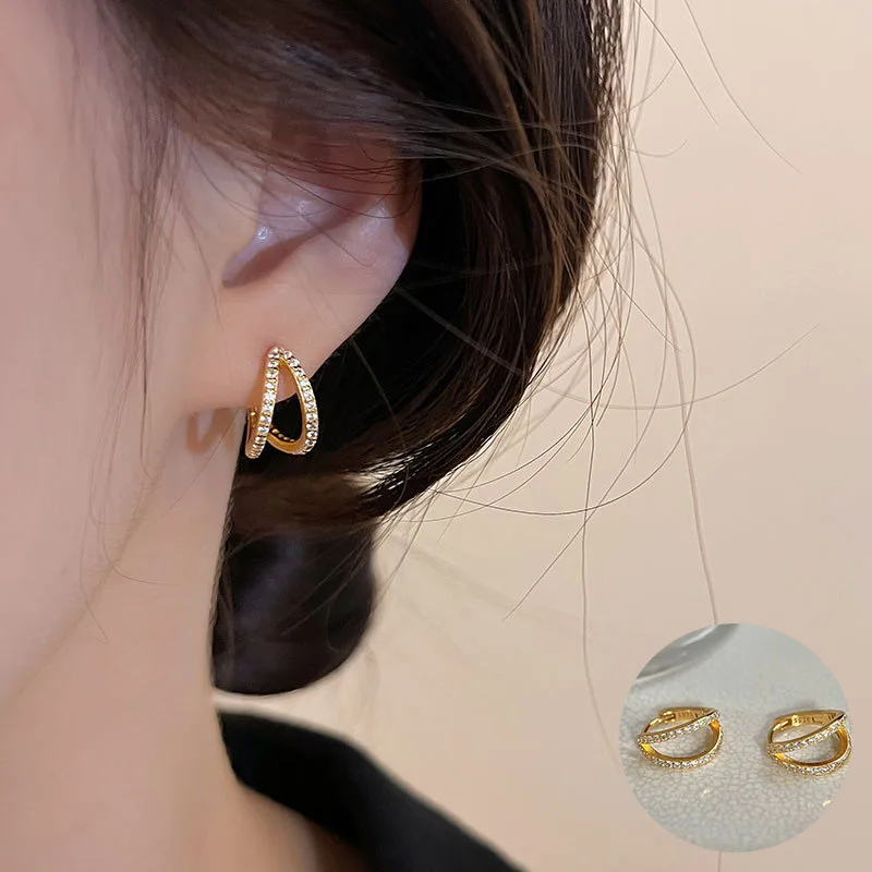 

100% 925 Sterling Silver Zircon Geometric Earrings for Women Girl Double Layer Round Design Jewelry Party Gift Dropshipping