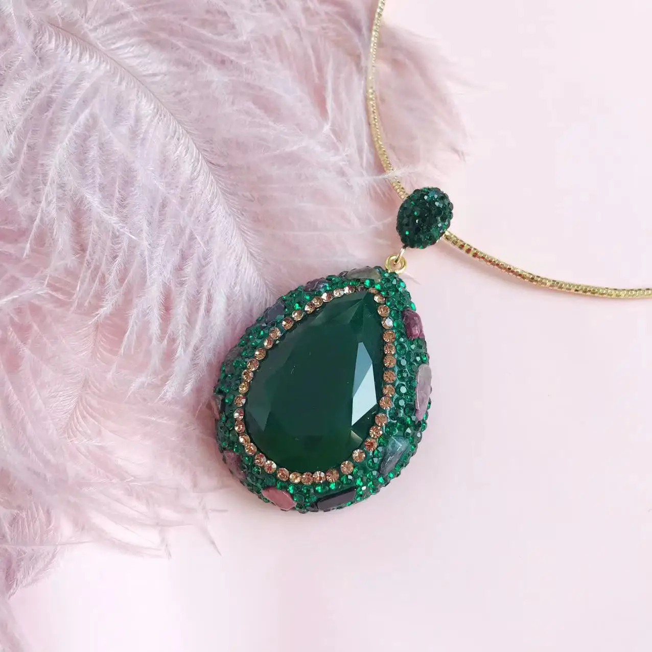 Designer Niche Personality Full Inlaid Necklace Neck Chain Sweater Chain Czech Diamond Water Snake Leather Malay Jade Collar