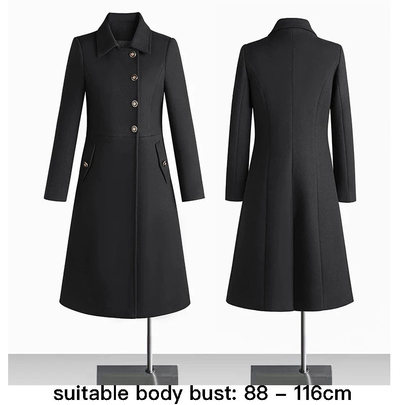 

High quality wool blend long trench coat for women big size single breasted new winter 2023 elegant clothes - black grey blue