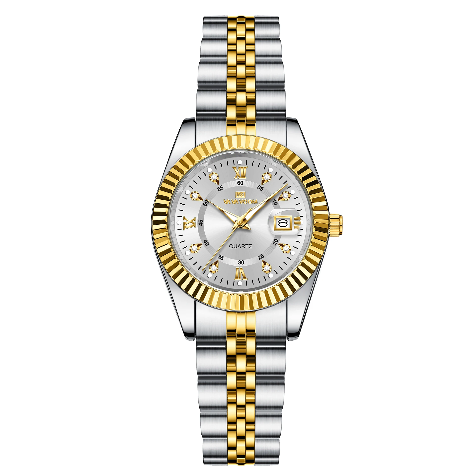 Luxury Watch Two‑Tone Golden Silver Ladies Rhinestone Quartz Waterproof Stainless Steel Wristwatch Female Dress Clock For Women