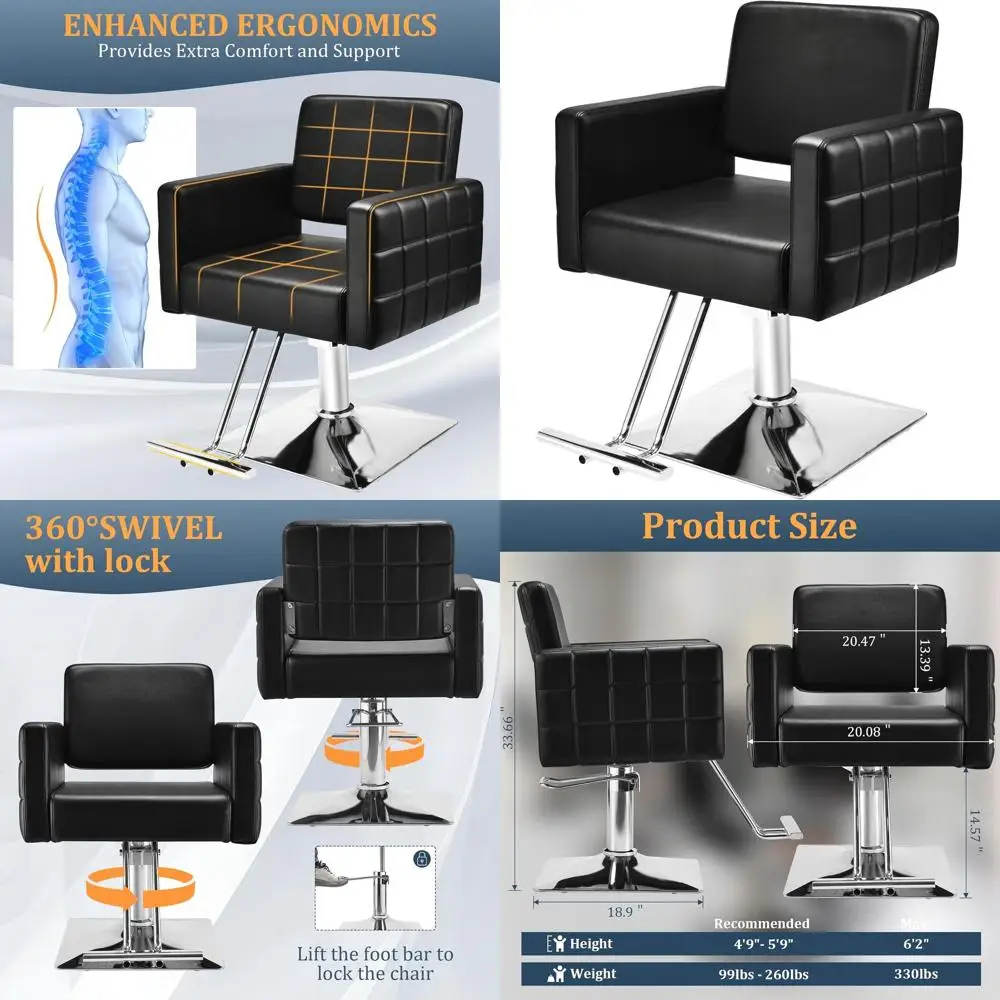 

Heavy-Duty Barber Chair, 330 lbs Capacity, Hydraulic Adjustable Height, 360° Swivel, Leather with Armrest, Spa-Inspired, for Sty