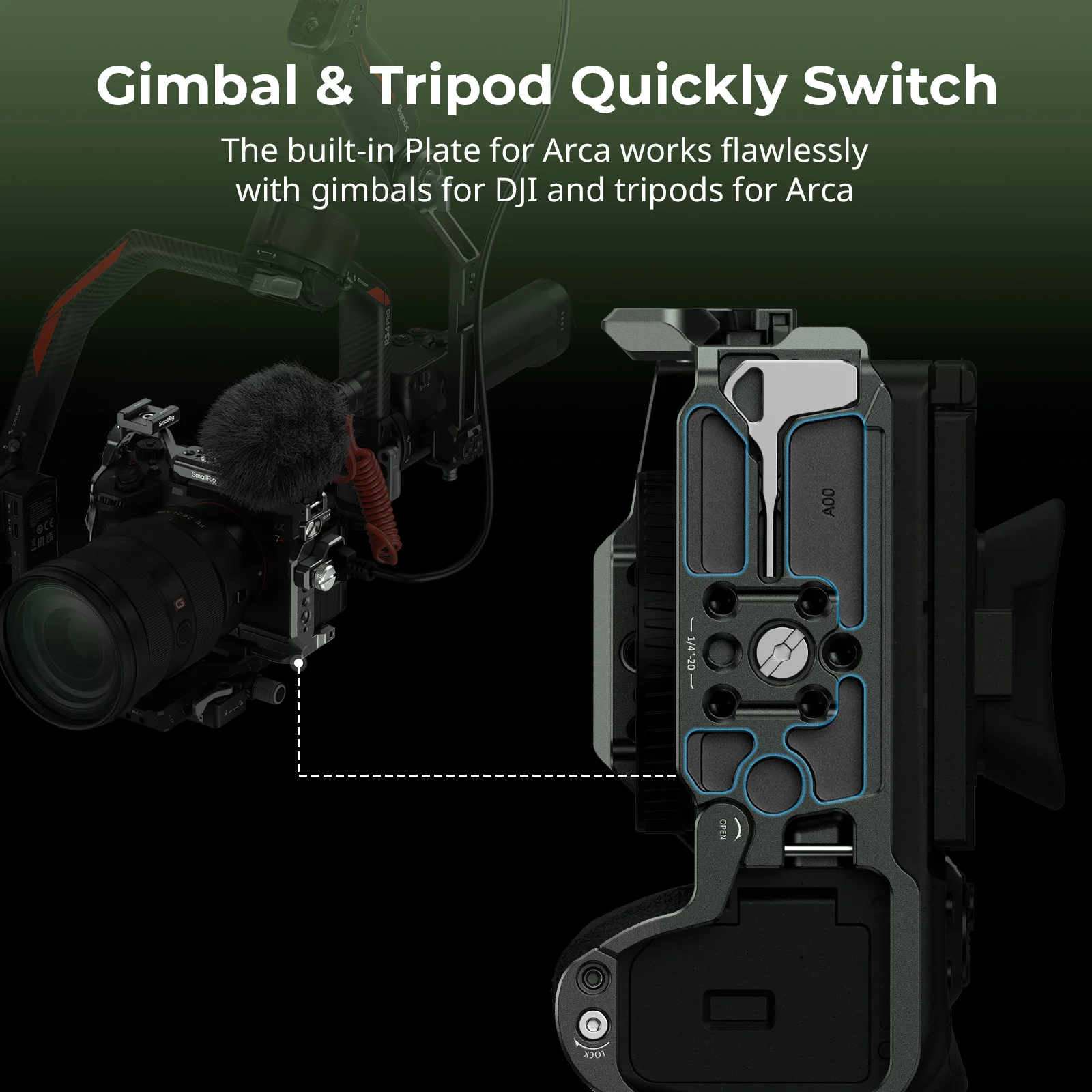SmallRig A7R VI "HawkLock" Klatka z szybkim mocowaniem do Sony Alpha 7R VI z gwintem 1/4"-20 i zimną stopką do uchwytów, monitorów i mocowań 6702 — zdjęcie produktu 6