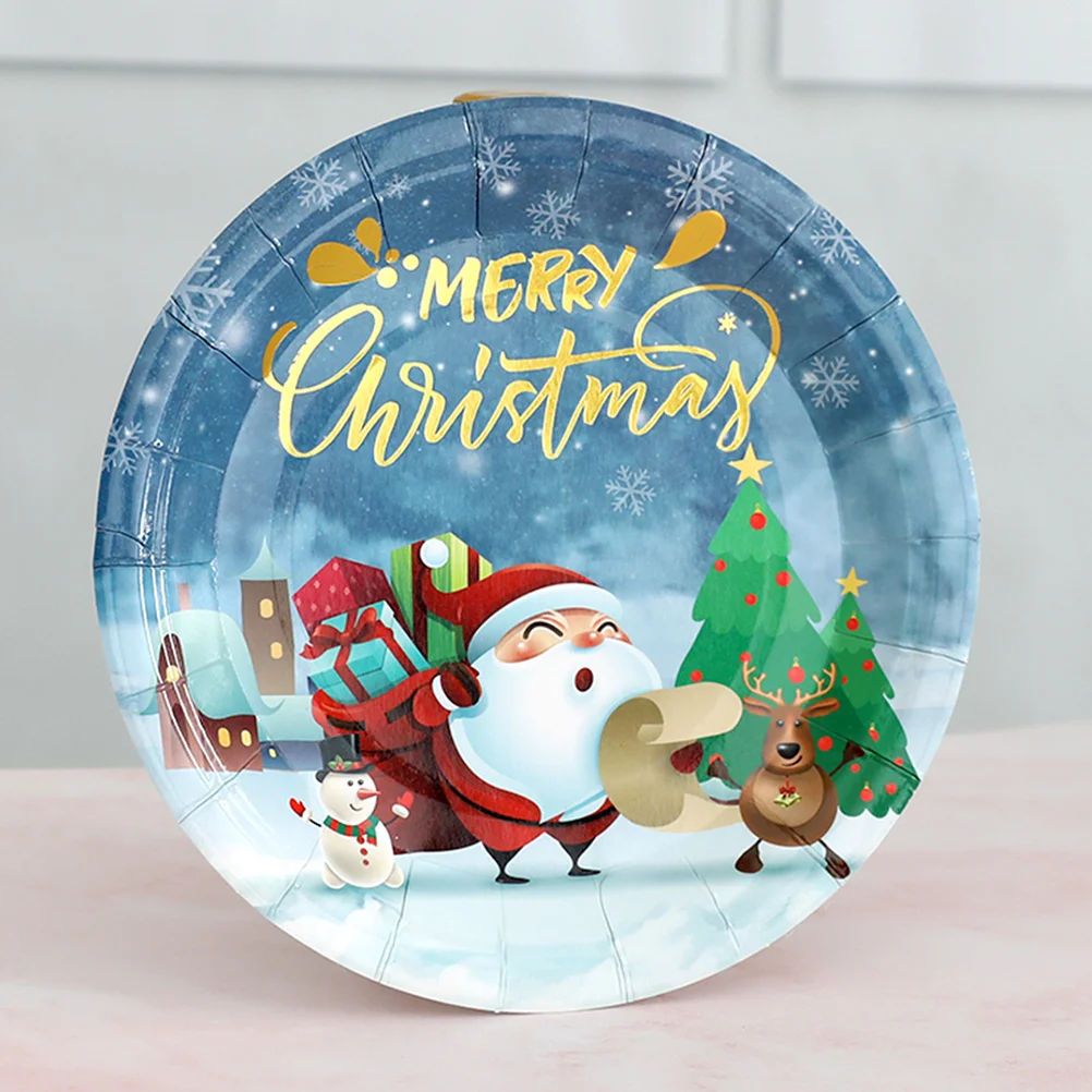 

20 шт., рождественские деревянные тарелки, набор одноразовой посуды, утолщенные чашки, столовые приборы, товары для вечеринок, рождественские деревянные тарелки