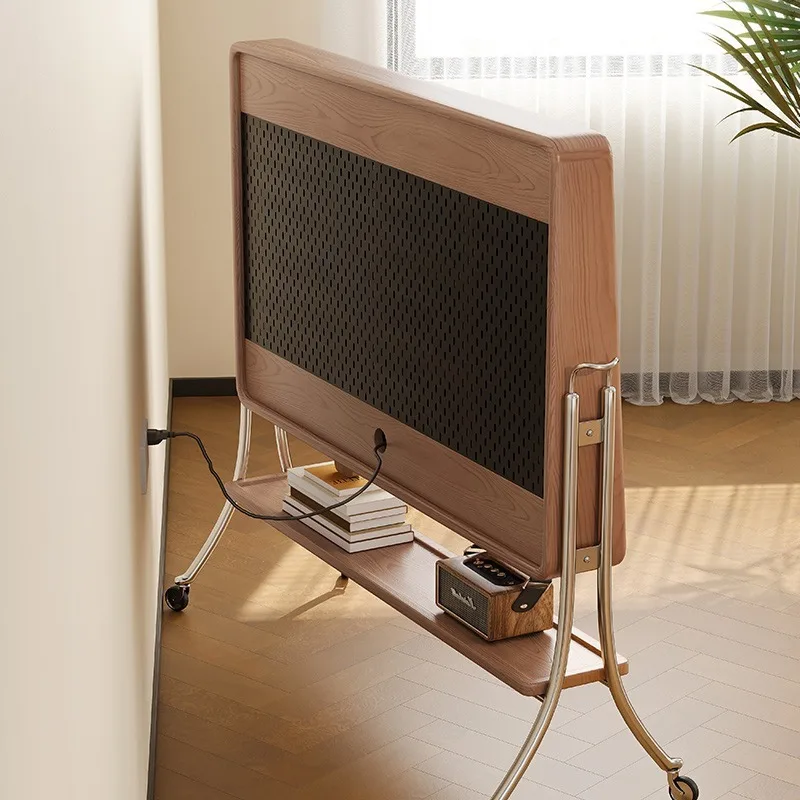 Nordic Solid Wood Movable TV Stand with Universal Wheels Modern Design for Bedroom Living Room Dining Hotel Use