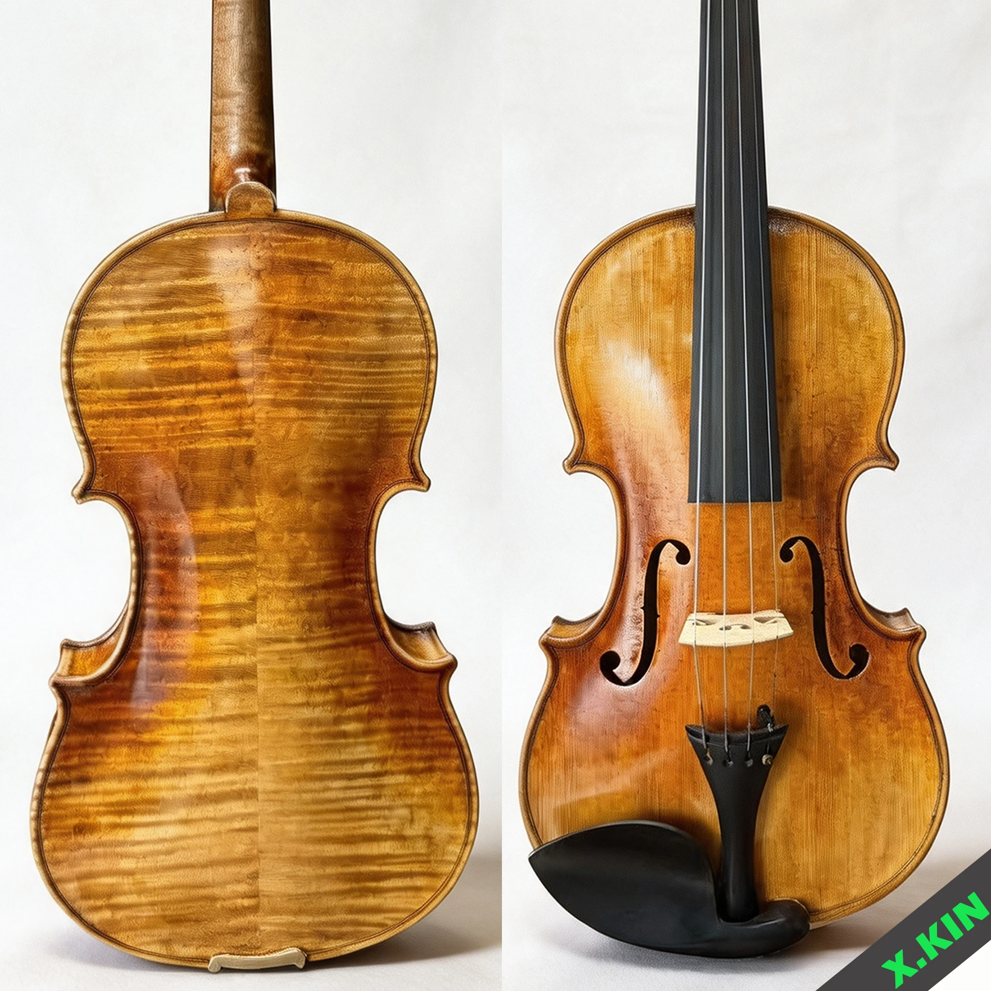 Handmade 4/4 Violin, Antique Varnish, Two-Piece Flamed Maple Back, Ebony Fittings, Full Set with Case, Bow & Shoulder Rest