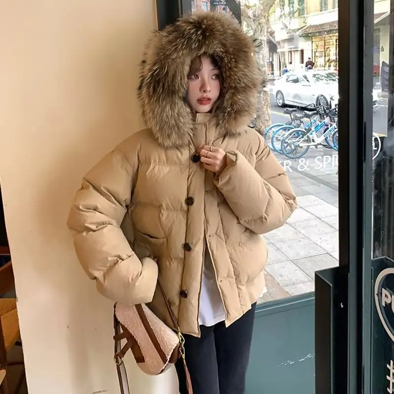 Neue Winter Mode Große Pelz Kragen Kurze Unten Baumwolle Jacke für Frauen Neue Sinn Für Design Verdickt Parkas Weibliche Kleidung