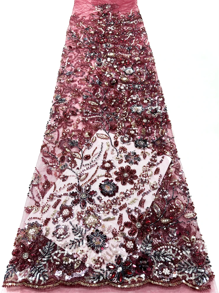 Frican Tulle Lace Fabric 2026 French Sequins Fabric Sewing Embroidery With Beads Lace Tulle Mesh Nigeria Dress 5 Yards sewing