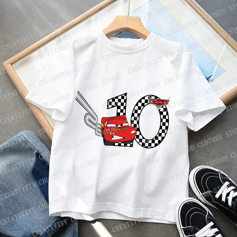 Disney Cars Children T-Shirt Lightning McQueen Number 1-14 Clothes Kawaii Anime Cartoons Kids Boy Girl T Shirt Casual Tops