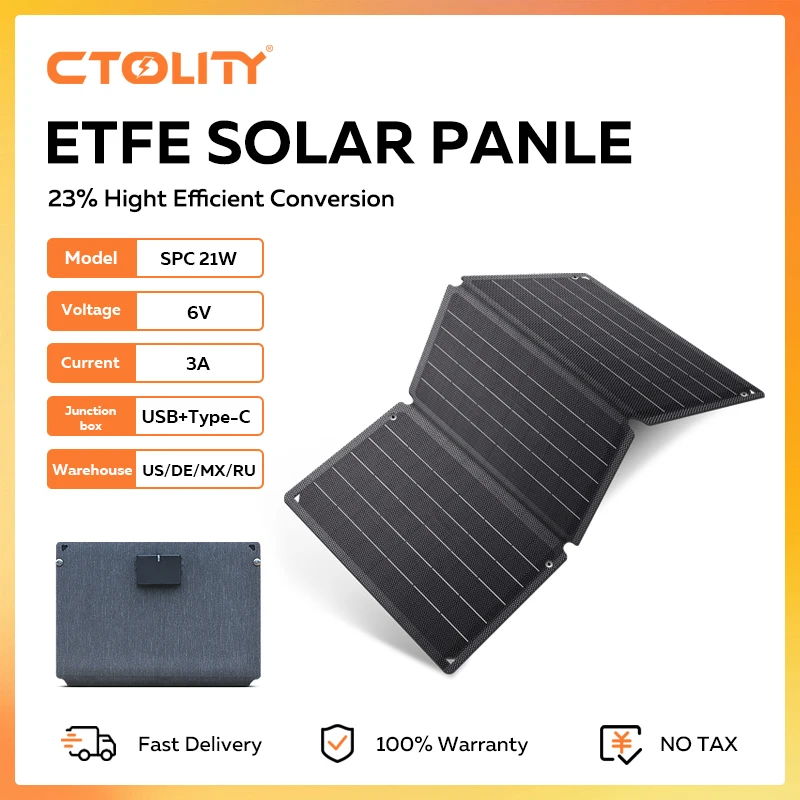 

CTOLITY 21W Foldable Solar Panel Portable Folding Bag 22% High Efficiency Energy Storage Supply USB Type-C For Phone Power Bank