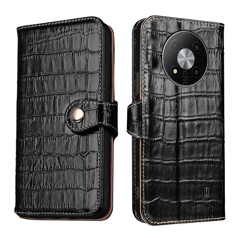 

Чехол-кошелек из натуральной кожи с текстурой крокодила и слотом для карт для ZTE Blade A75 A73 A72 A72S 4G 5G A35, противоударный чехол с фильтром