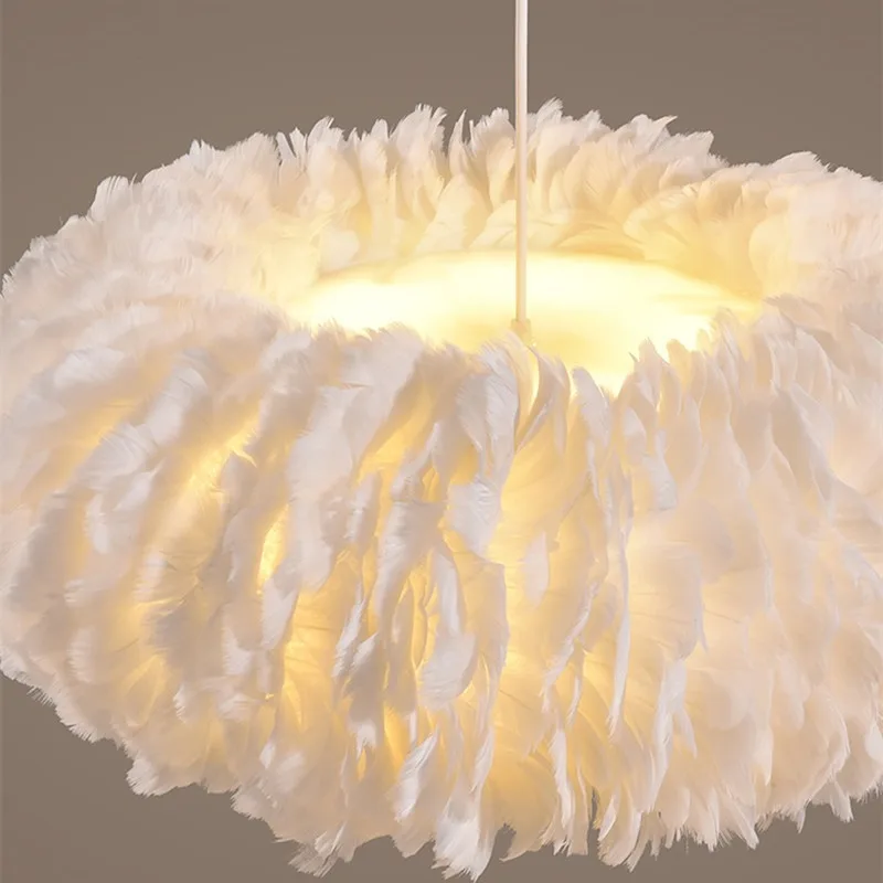 2024 Nordic Led Feather Chandelier Living Room Bedroom White Pendant Chandelier Feathers Pendant Lights Home Decor Lighting