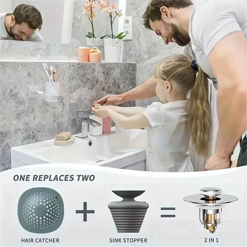 1/3 Stück Universeller Rückstößel-Abflussstopfen, Wasserleckage-Stopfen für Waschbecken, Haarfänger für Badezimmerwaschbeckenfilter, einfach zu drücken. – Detail 2