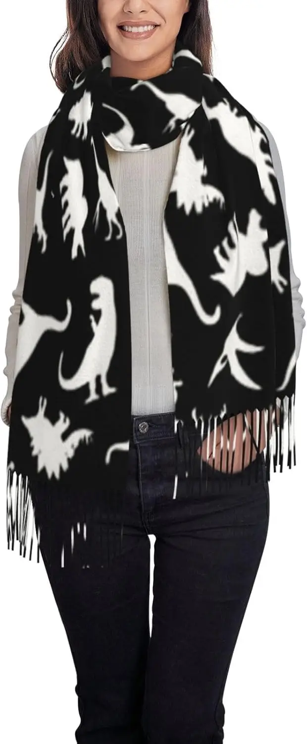 Cute Dinosaur Scarf Shawl Fashion Printed Tassel Scarf for Women Large Blanket Wrap Shawl For Gift Women Spring Fall Winter