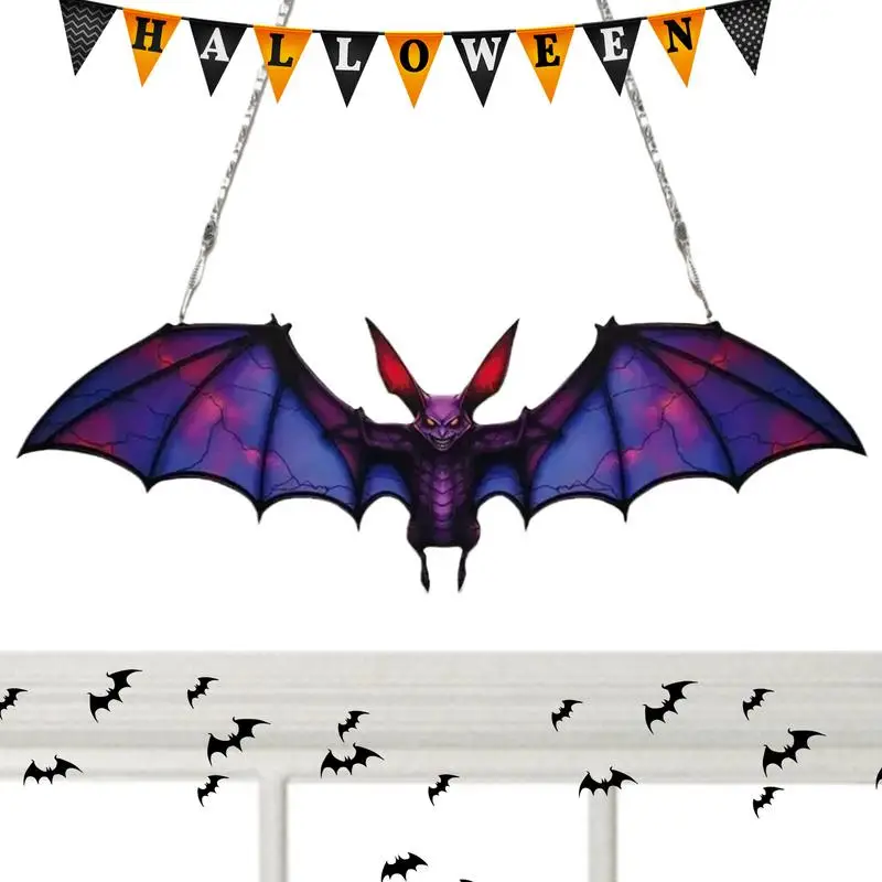 Halloween Bat Stained Glass Ornament Acrylic Halloween Bat Pendant Decor Vivid Design Wall Art Ornaments For Garden Wall Window