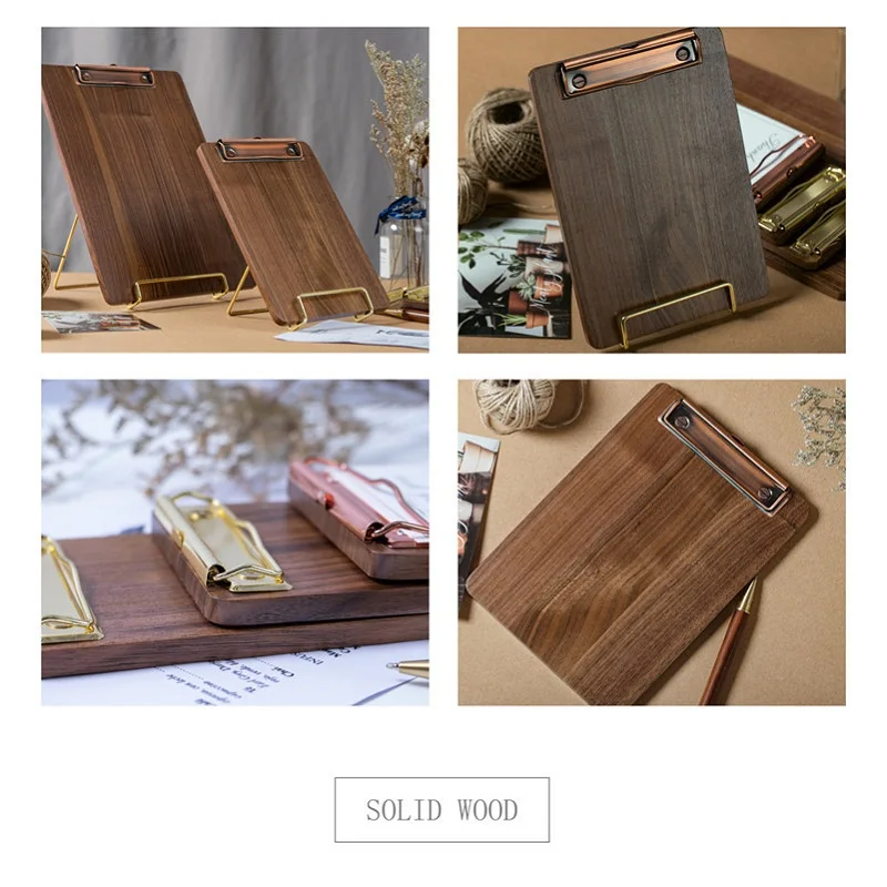 Black Walnut Solid Wood Clipboard Vintage A4 Writing Board Folder for Café and Restaurant Menus Premium Quality Wooden File Clip