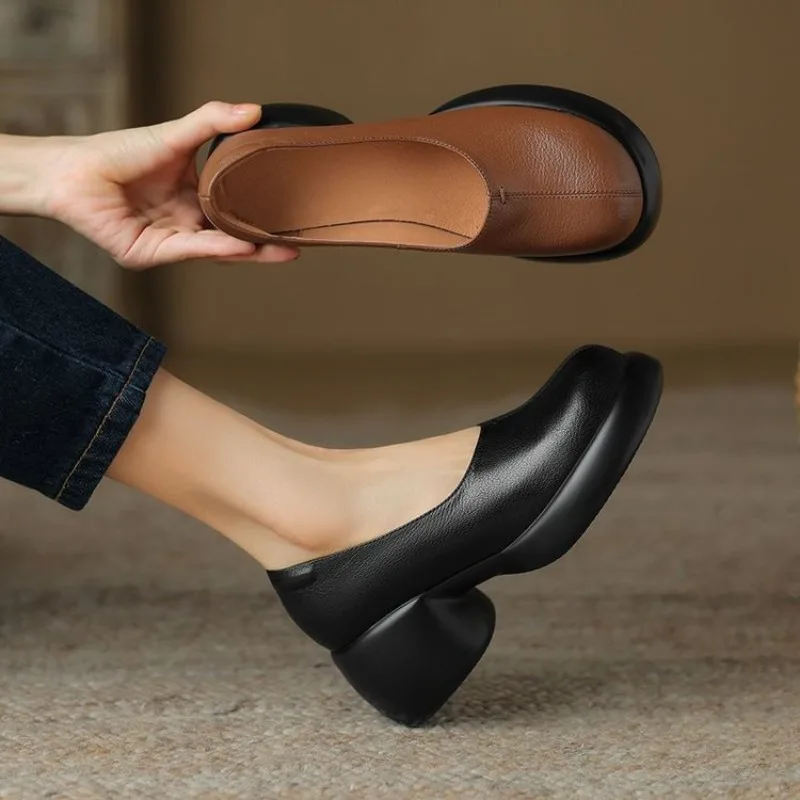 Comemore Damen Dicken Boden Pumpen Luxus Loafer Schuh Plattform Quadratischen Kopf High Heels Neue Mode frauen Frühling Herbst Schuhe