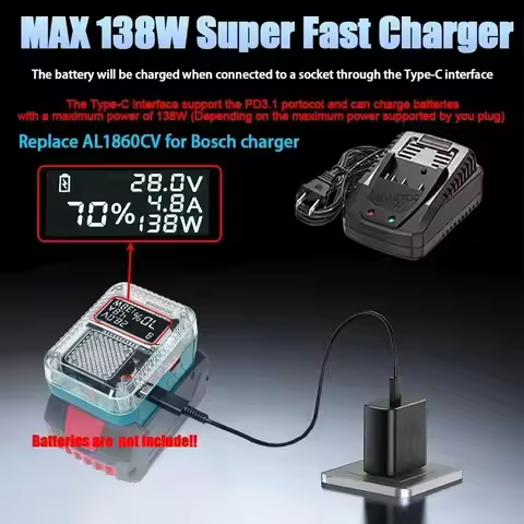 For Bosch 18V Lithium Battery 18V Battery Adapter 140W PD3 Charger Workshop Battery Charging Digital Display Monitoring