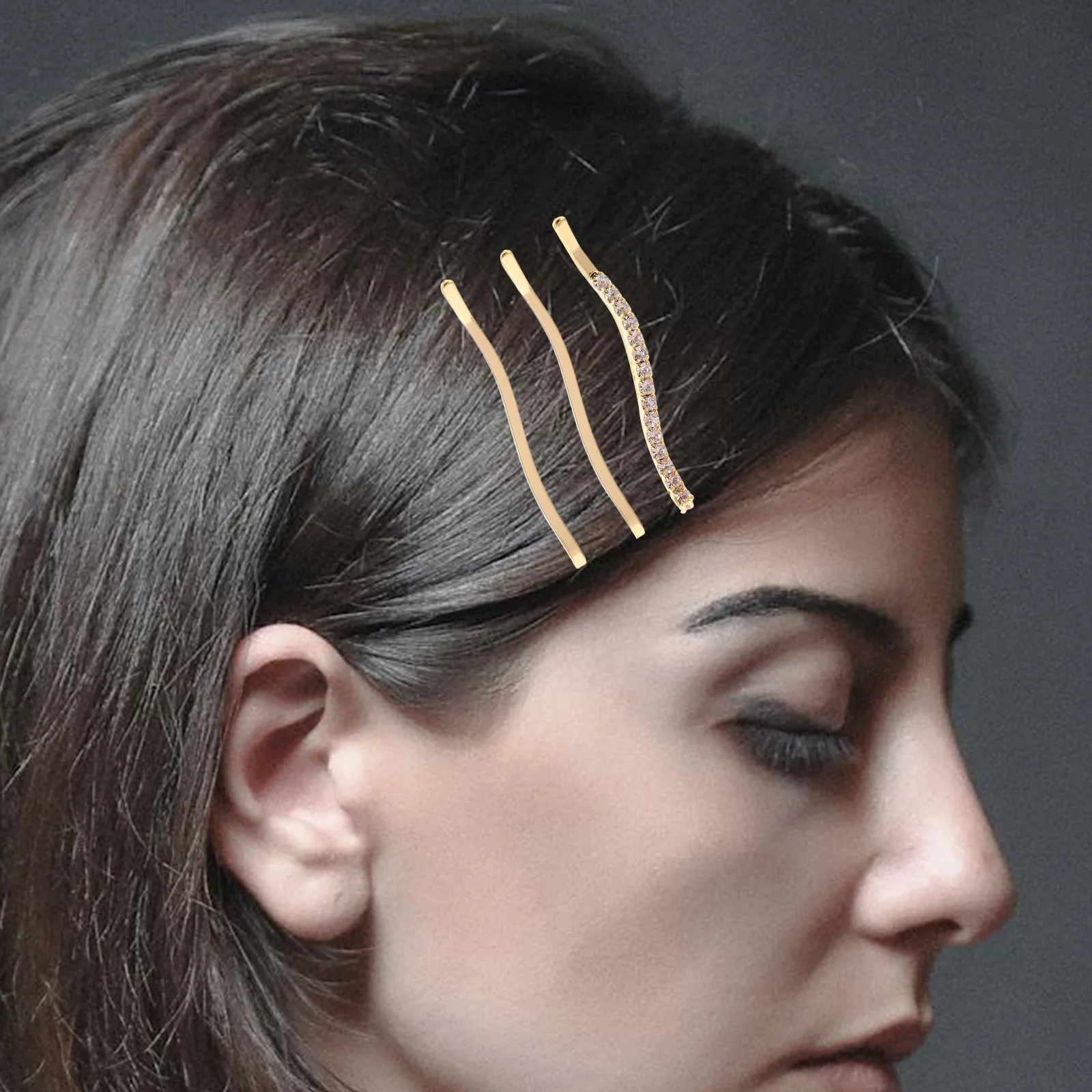 

3Pcs Decorative Rhinestone Hair Clips for Women Elegant Flat Hairpins Secure Hold Perfect for Updos Bangs Daily Wear