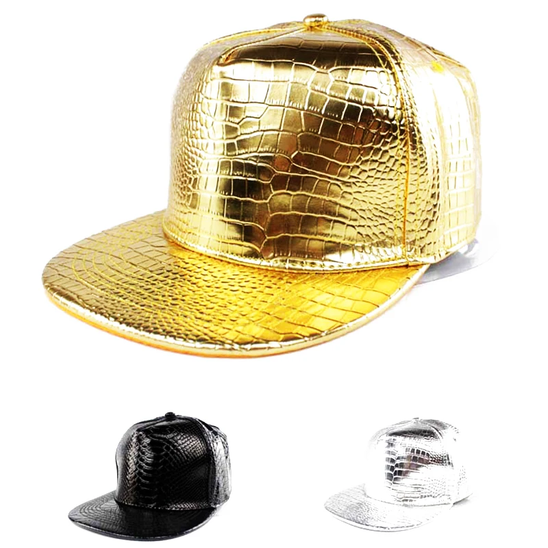 Golden Crocodile Skin Pattern Hip Hop Hat Light Board Skin Flat Edge Baseball Hat Trendy Street Dance Hat