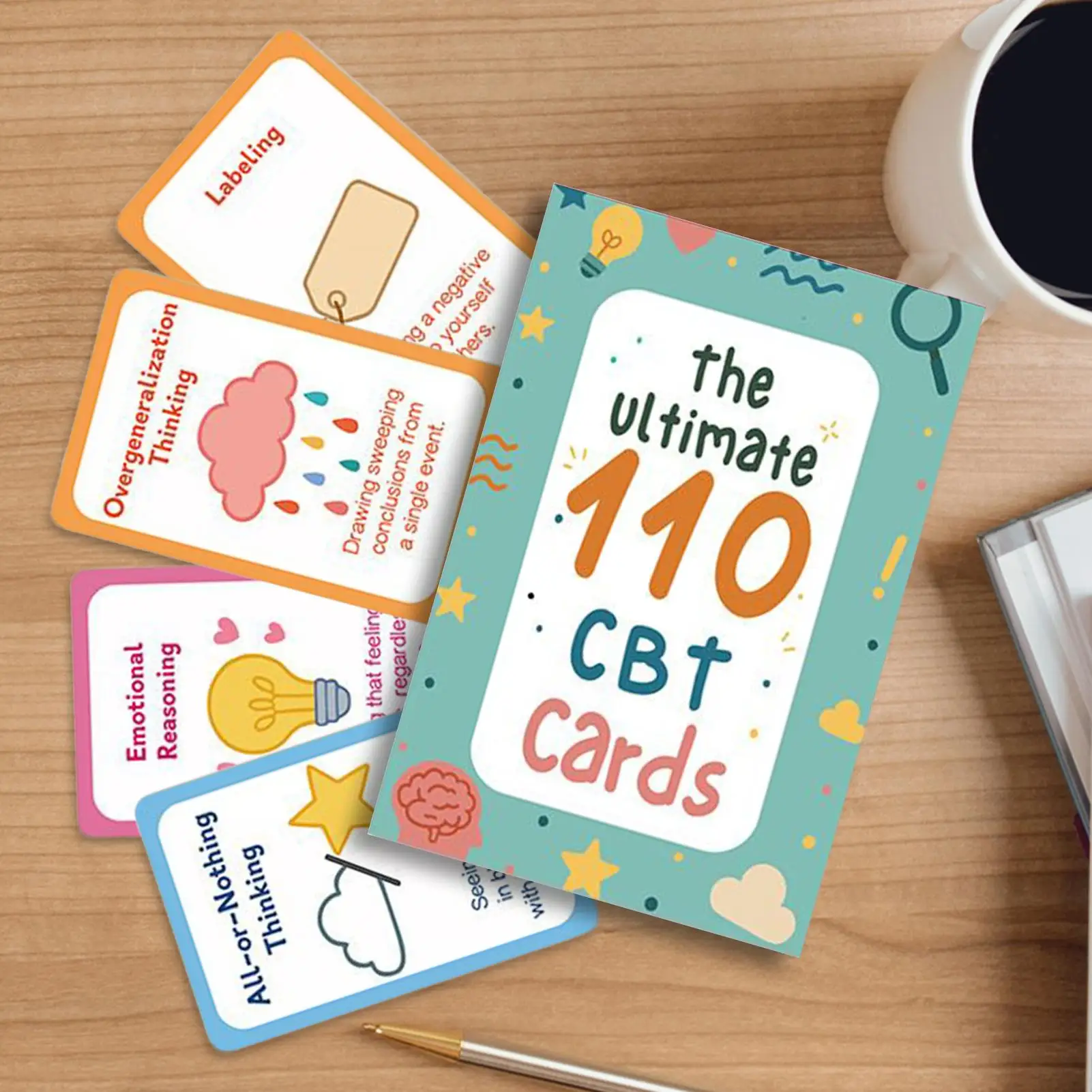 110 pz/set Carte Terapia Cognitiva Comportativa CBT Flashcard Strumenti di Mindfulness per l'ansia e il Sollievo dallo stress, Adulti Adolescenti Terapia