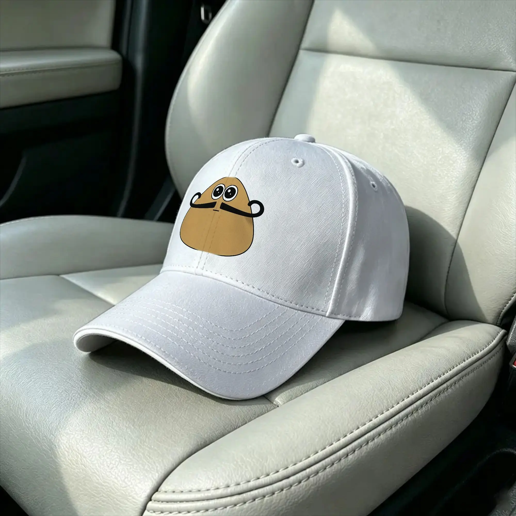 Summer Casual Baseball Cap Cute Curly Mustache Pou Cartoon Graphic Outdoor Sport Trucker Hat For Fitted Retro Snapback Cap