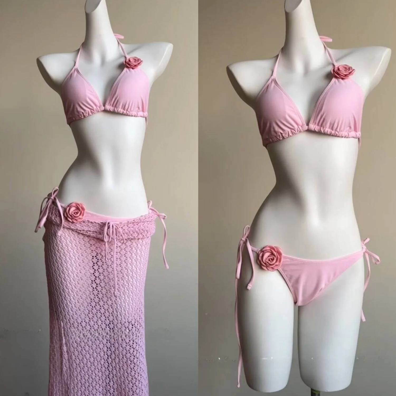 

Pink Bubble High-End Feeling Bikini Long Knitted Beach Dr Swimming Suit Women's Island Vaion Summer e Bikini wit...