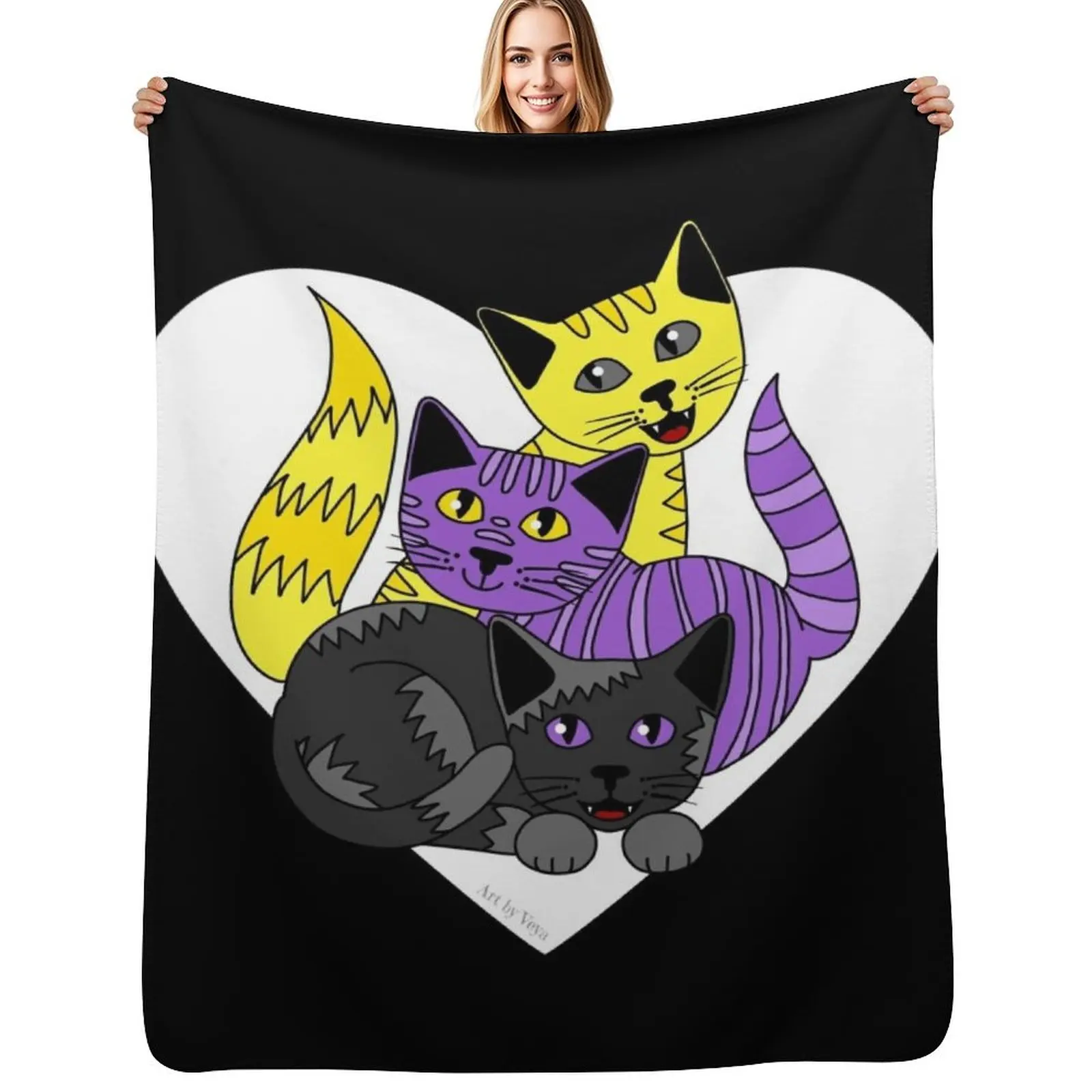 

Three Non-binary Kitties Throw Blanket Decorative Sofas blankets and throws Weighted warm winter Blankets