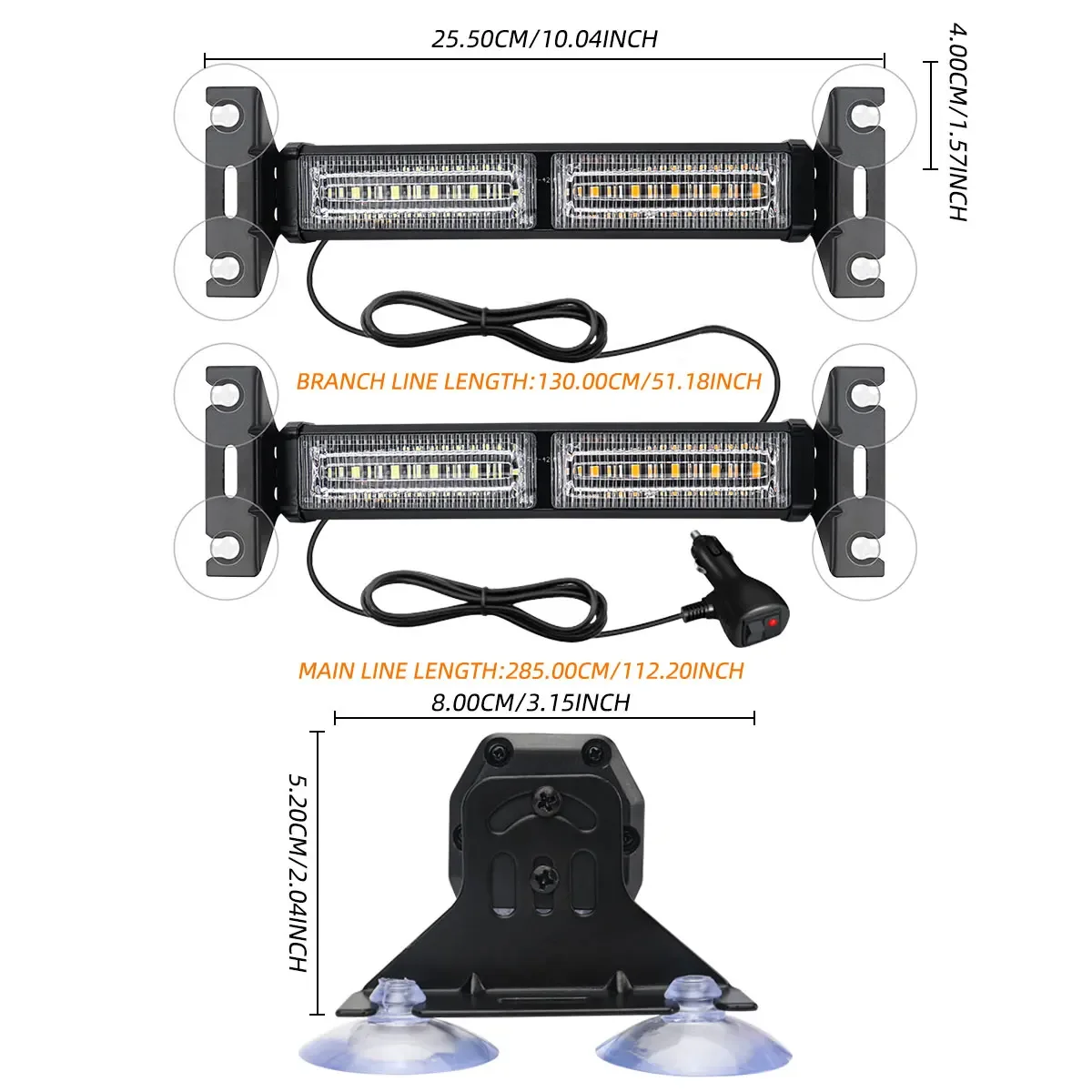2in1 Car Pickup LED Strobe Light Emergency Flash Warning Lamp Front Rear Windshield Signal Light Bar With Suction Cup 12V-24V