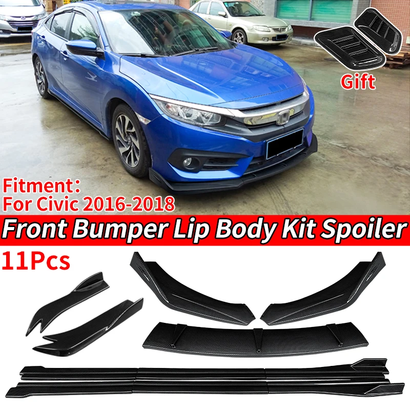 

New 11pcs Car Front Bumper Lip Splitter Diffuser Lip Body Kit Spoiler Bumpers Protector For Honda For Civic Sedan 4Dr 2016-2018