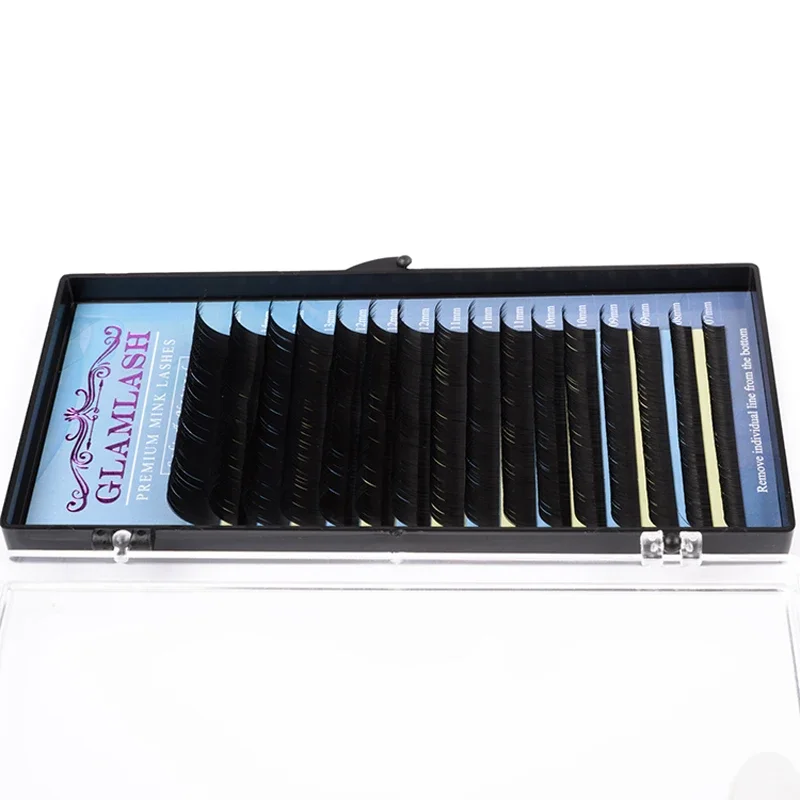 GLAMLASH Mix 7~25 mm 16 lines sable false natural matte black eyelash extension wholesale eye lashes extension makeup cilia