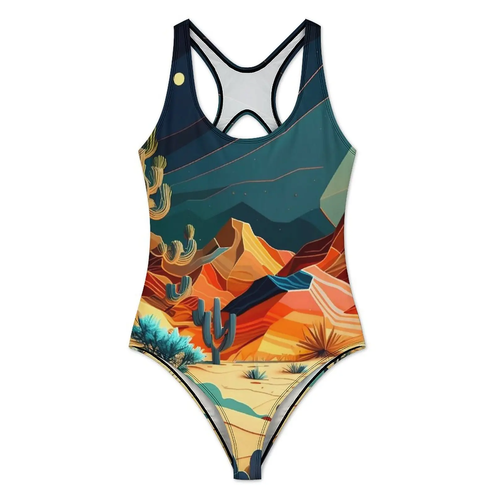 Desert At Night Swimsuit Landscape Swimwear One-Piece Fitness Bodysuit Sleeveless Bathing Suits Women Push Up Sexy Beach Wear
