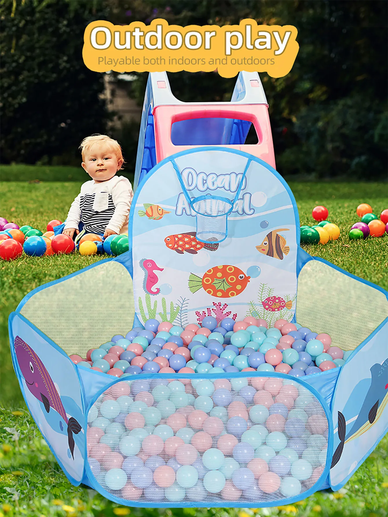 5 أنماط من حظائر الكرات للأطفال قابلة للطي مع حلقة كرة سلة، قابلة للتنفس للاستخدام الداخلي والخارجي للأطفال الصغار