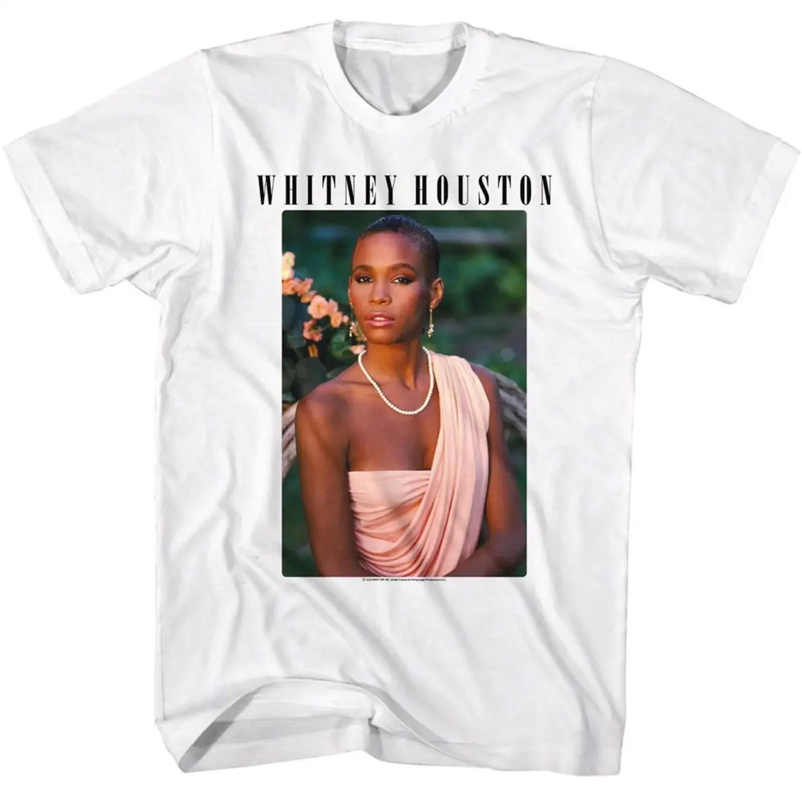 Whitney Houston Photo and Logo White T Shirt vintage Washed Unisex homme Soft Versatile Breathable Stretched Comfortable