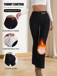 Women's fleece lined leggings - winter flared leggings, warm training hiking yoga pants, winter pants