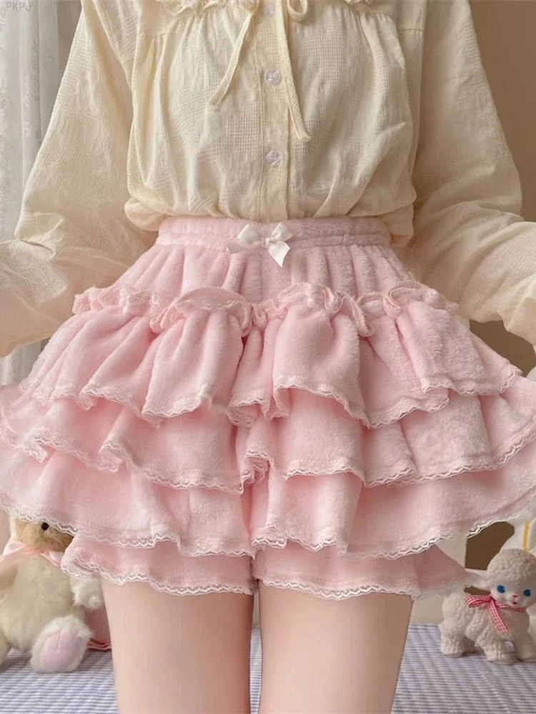 

Pink White Lolita Y2k Sweet Skirt Women Bow Japanese Cute Party Mini Skirt Female A-line High Street Designer Puffy Skirt 2024