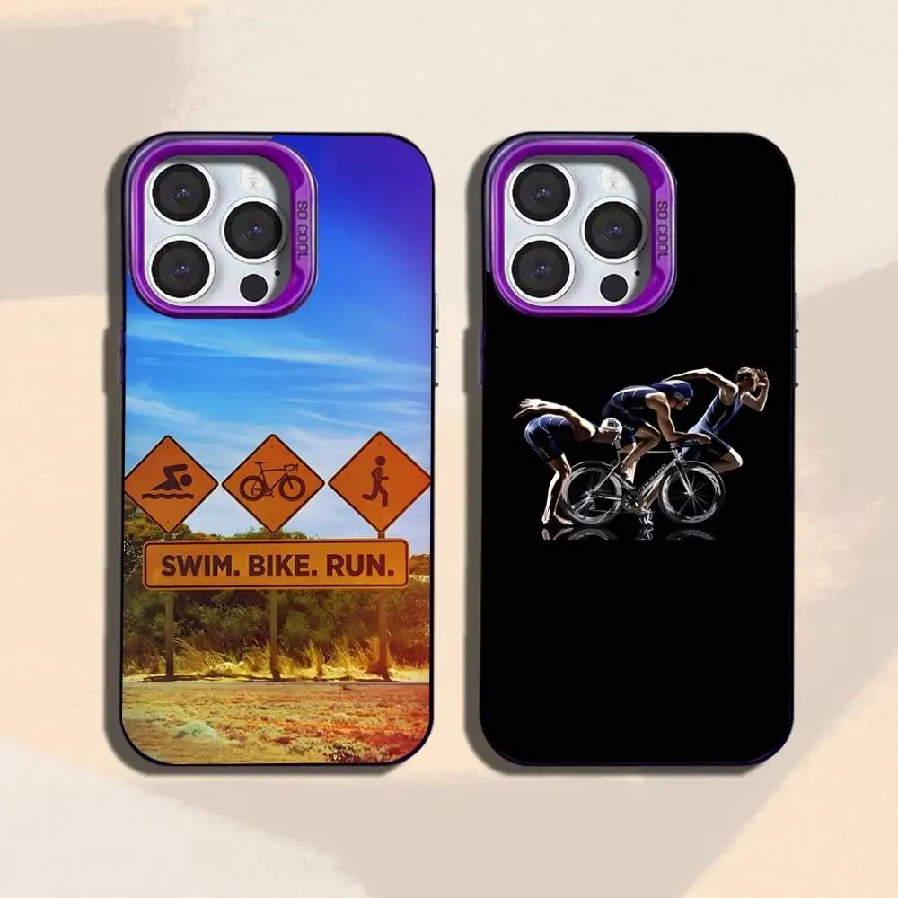 

Triathlon Phone Case For iPhone 16,15,14,13,12,11,Mini,Pro,SE,MAX Purple Matte Silicone Cover