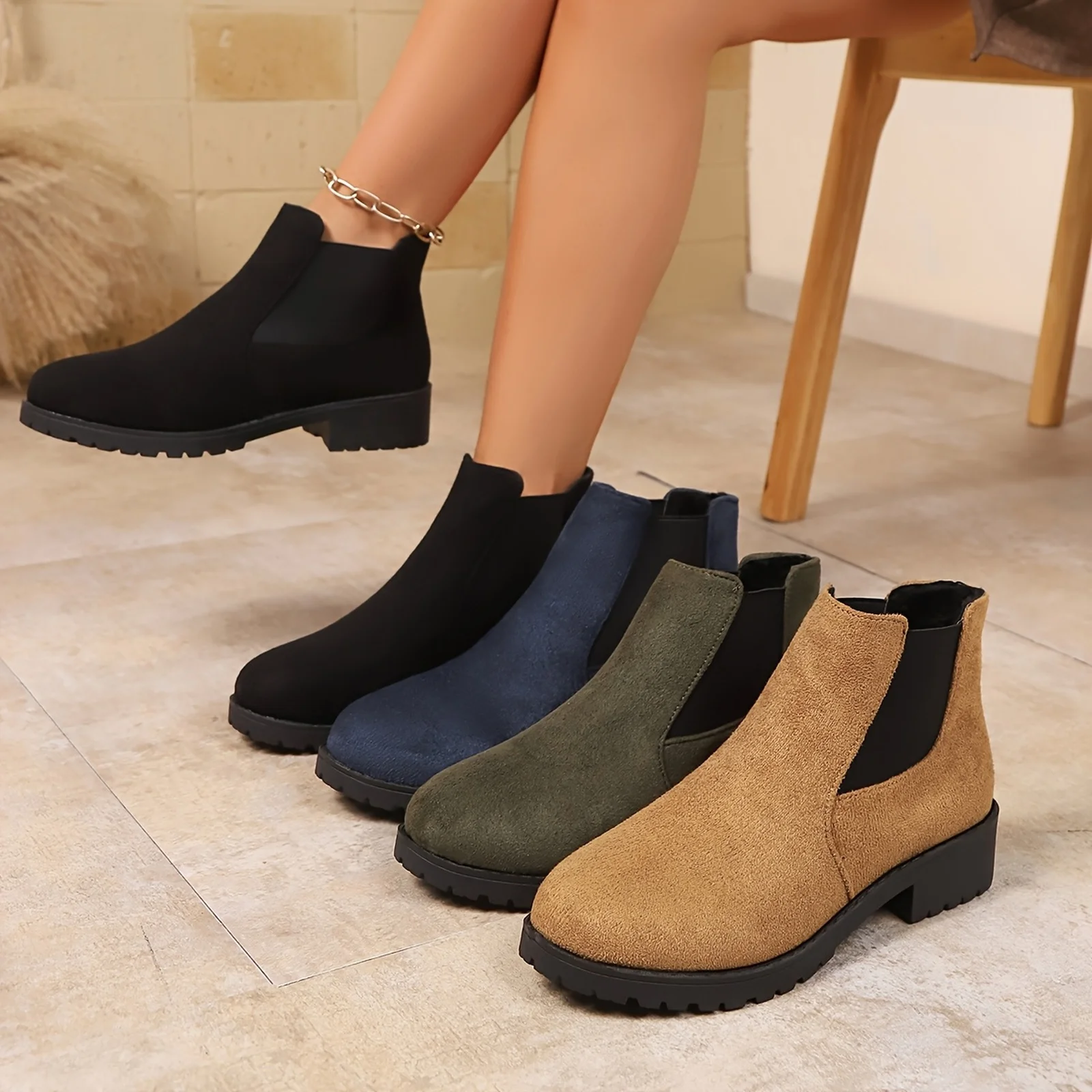 

Seasonless Large Size Women's Shoes British Style Pure Color Pointed Toe Casual Back Zipper Low Heel Thick Heel Single Shoes