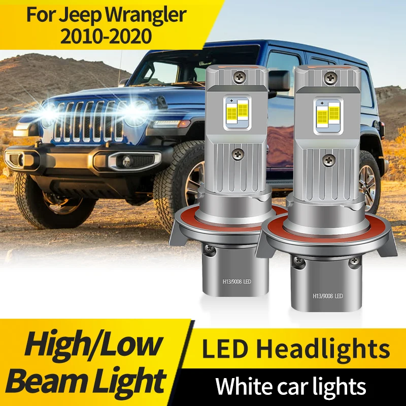 

2PCS LED Car Headlight Bulbs H13 For Jeep Wrangler 2010-2020 9008 30000LM LED CSP Chips Auto Lamps 6000K White LED Lights