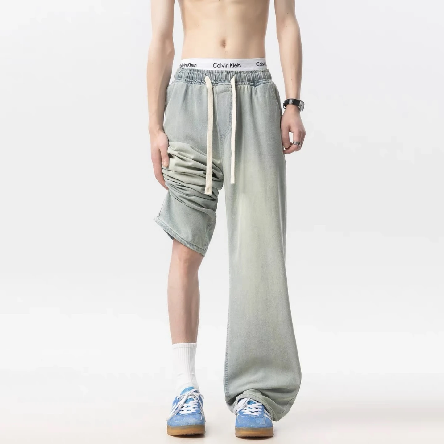 

Мужские джинсы Waed в американском ретро-стиле, летние, тонкие, прямые, свободные, с широкими штанинами, молодежные, повседневные, износостойкие, удобные, хорошо сидящие