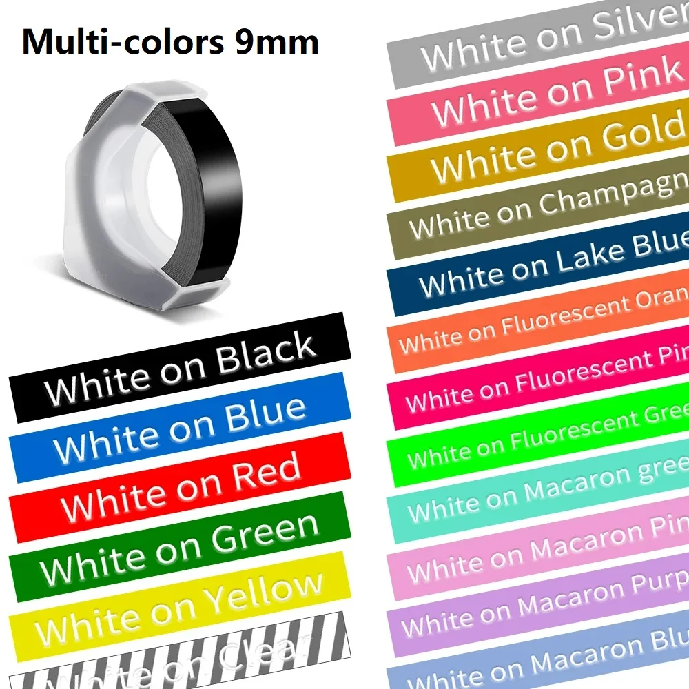 Neues Macaron 3d Plastik band 9mm für Dymo Präge etiketten band 9mm für Motex e101 e202 manuelle Schreibmaschine 12965 1610 Etiketten hersteller