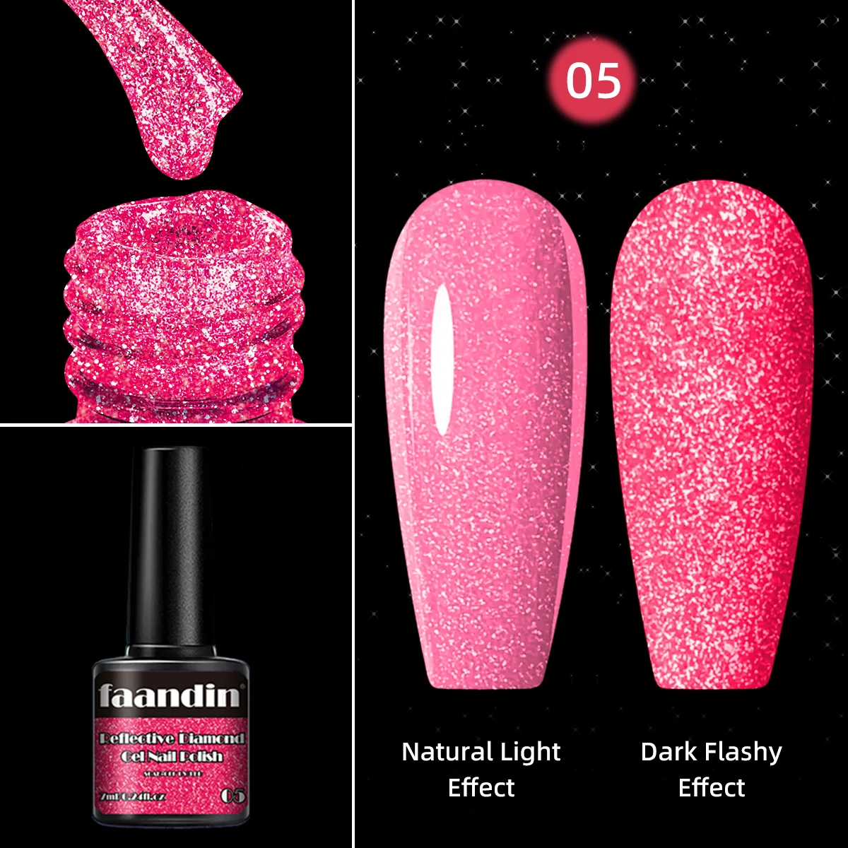 Faandin 0.24oz 1 Bottle, Crushed Diamond Fine Glitter Gel Nail Polish, a Different Effect under Light, a Very Distinctive Nail Polish Gel, Full Color, Not Easy to Peel Off, Suitable for Parties, Salon Use, a Must-Have for Nail Enthusiasts, Easy to Apply, Removable Nail Polish Gel