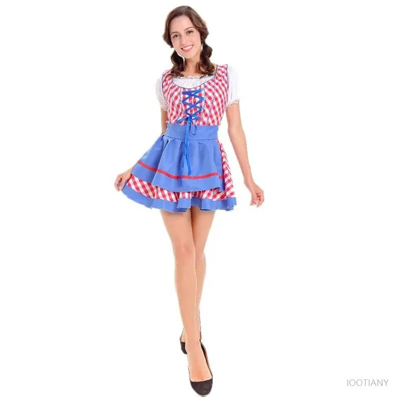 Munich Festival de la bière allemande Bavière Oktoberfest robe traditionnelle à carreaux pour fille bavière discothèque serveuse de bière robe de Cosplay