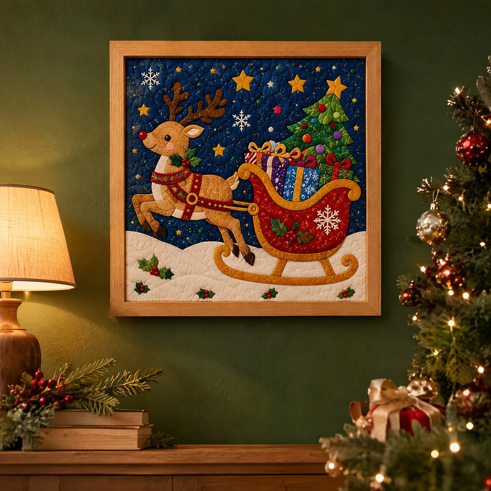 DIY Christmas Fabric Poke Art Decorations Kit for Adults & Beginner No-Sew, A1：7.87IN Mosaic Wall Art Craft with Frame and Tools